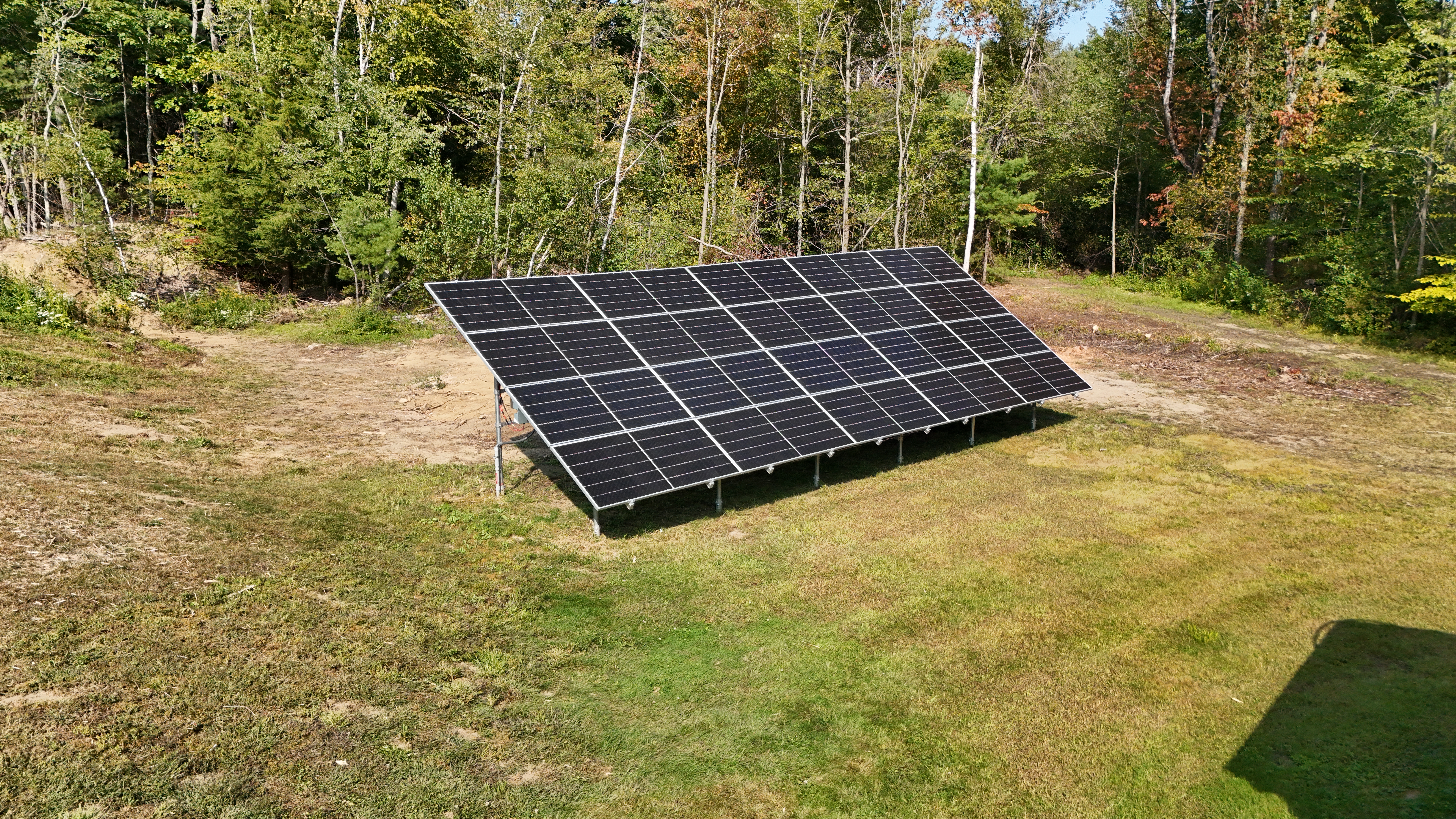 Aerial drone view of solar installation